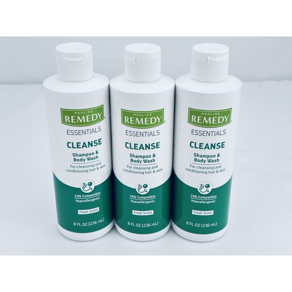 Lot Of 3 bottles Medline Remedy Essential 2 in 1 Shampoo and Body Wash No Rinse